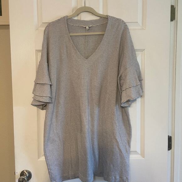 Lucky Brand Striped Ruffle Sleeve Shift Dress size Large - Picture 1 of 13